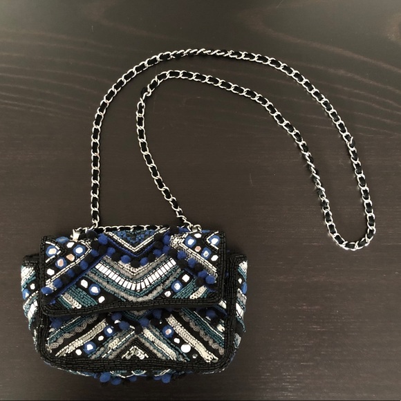 Purse With Beading & Pom Pom Detailing